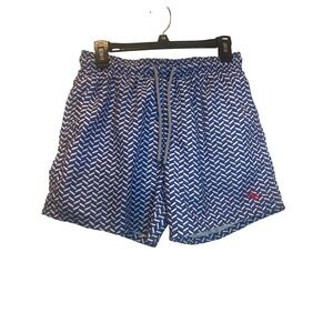 Ted Baker London Mens Blue White Chevron Swim Trunks Shorts Size 3 Medium Beach